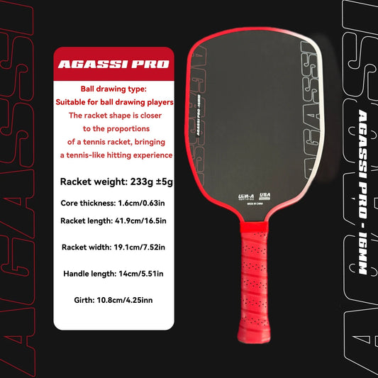 Agassi Pro IV 16mm Pickleball Paddle GEN 4 TFP Foam Core T700 Carbon Fiber Pickleball Rackets Increases Spin & Control