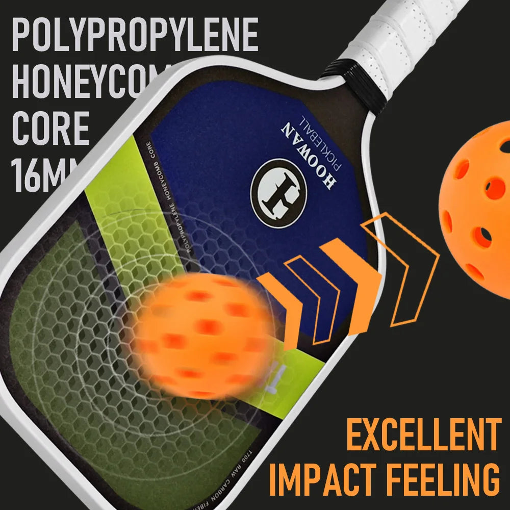 T700 Carbon Fiber Pickleball Paddle Lightweight Elongated Shape Pickle Ball Racket with 16MM Polymer Hexa-Core