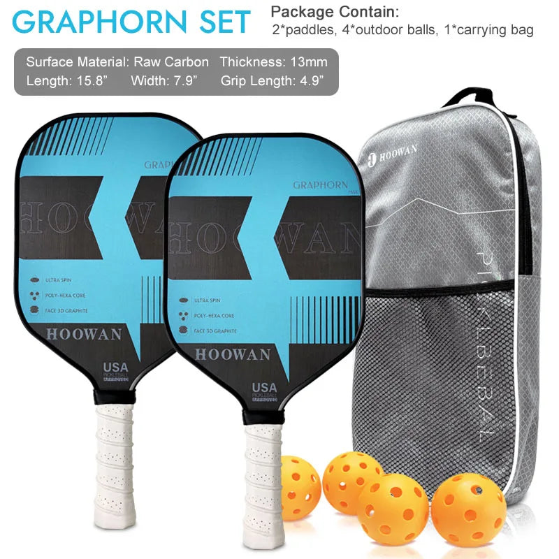 HOOWAN Pickleball Paddle Set of 2 Pickleball Rackets, 4 Outdoor Balls, Carrying Bag, Lightweight and Durable Pickle Ball Paddle