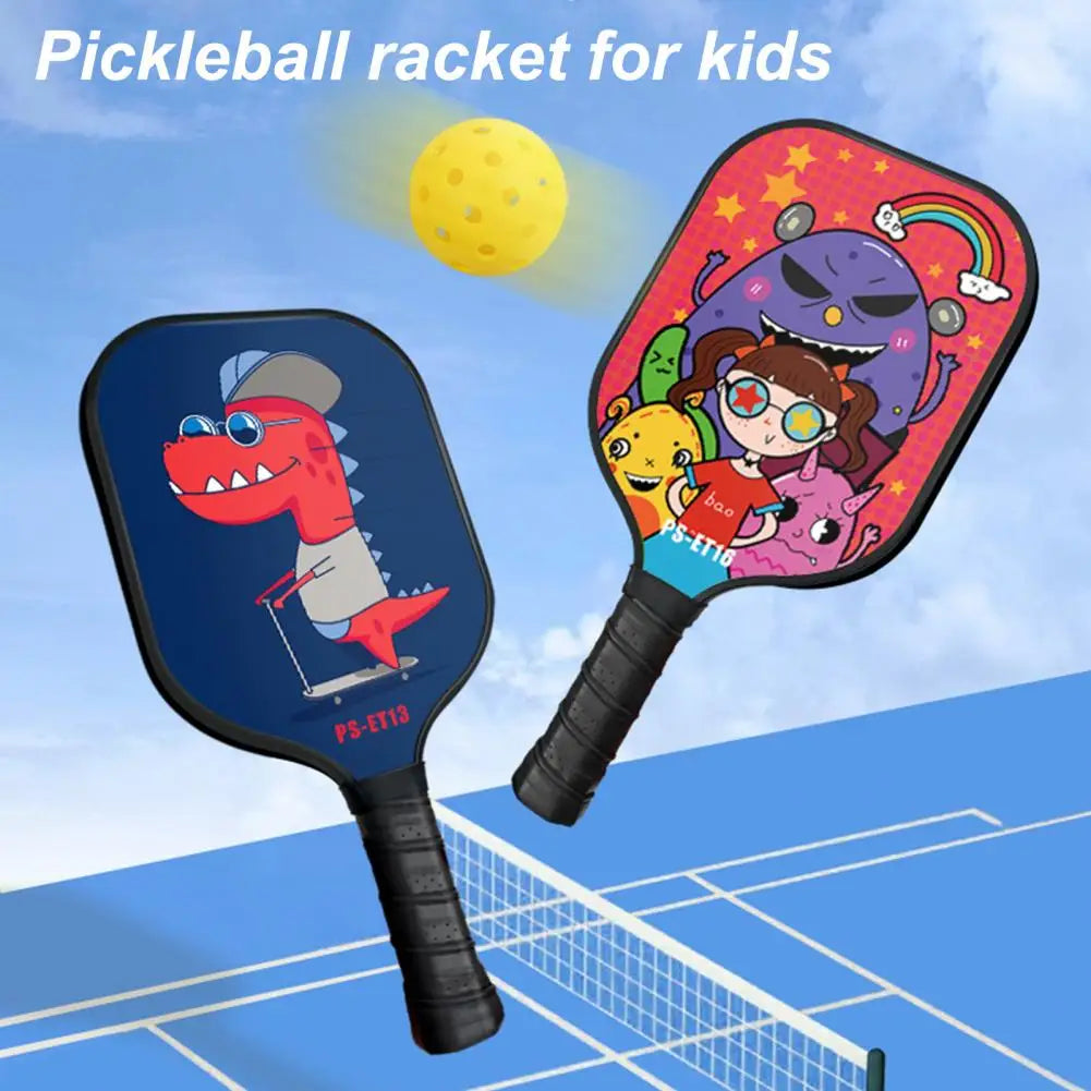 Honeycomb Core Paddle Children's Cartoon Print Lightweight Glass Fiber Pickleball Paddle Set with 2 Balls Kids for Birthday