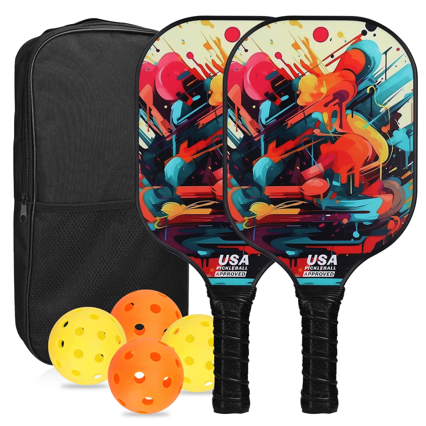 Fiberglas Pickleball Rackets Set Pickleball Paddle Set of 2 Rackets and 4 Pickleballs Balls Pickle-Ball Racquet with Balls Sport