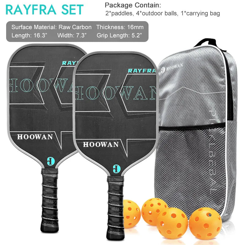 HOOWAN Pickleball Paddle Set of 2 Pickleball Rackets, 4 Outdoor Balls, Carrying Bag, Lightweight and Durable Pickle Ball Paddle