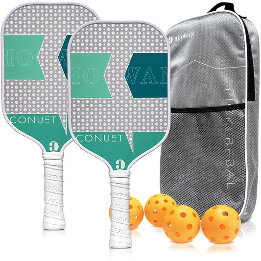 HOOWAN Pickleball Paddle Set of 2 Pickleball Rackets, 4 Outdoor Balls, Carrying Bag, Lightweight and Durable Pickle Ball Paddle