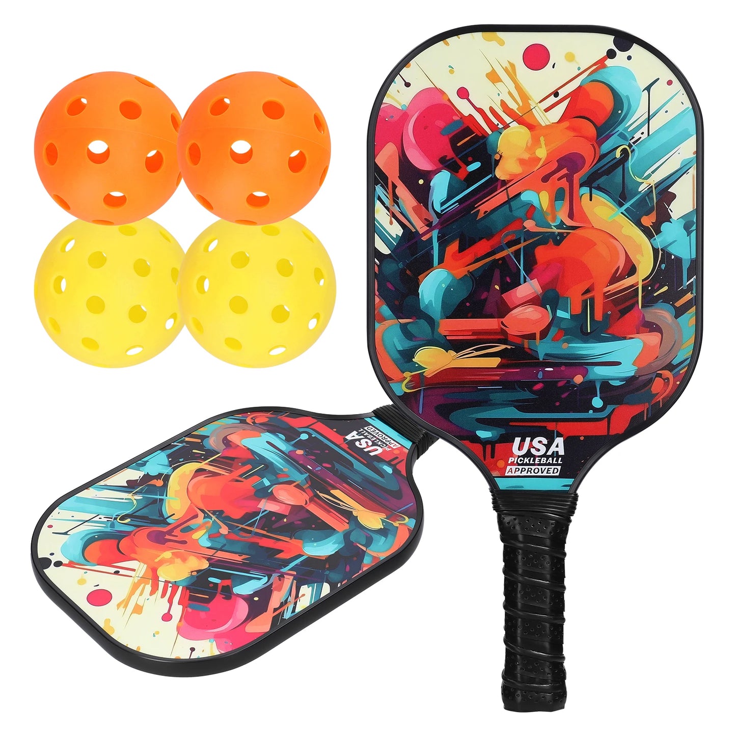 Fiberglas Pickleball Rackets Set Pickleball Paddle Set of 2 Rackets and 4 Pickleballs Balls Pickle-Ball Racquet with Balls Sport