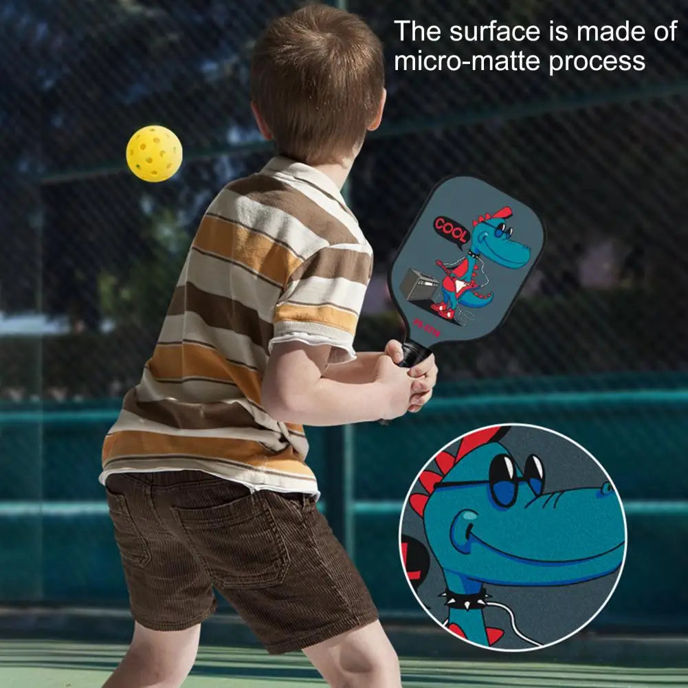 Honeycomb Core Paddle Children's Cartoon Print Lightweight Glass Fiber Pickleball Paddle Set with 2 Balls Kids for Birthday