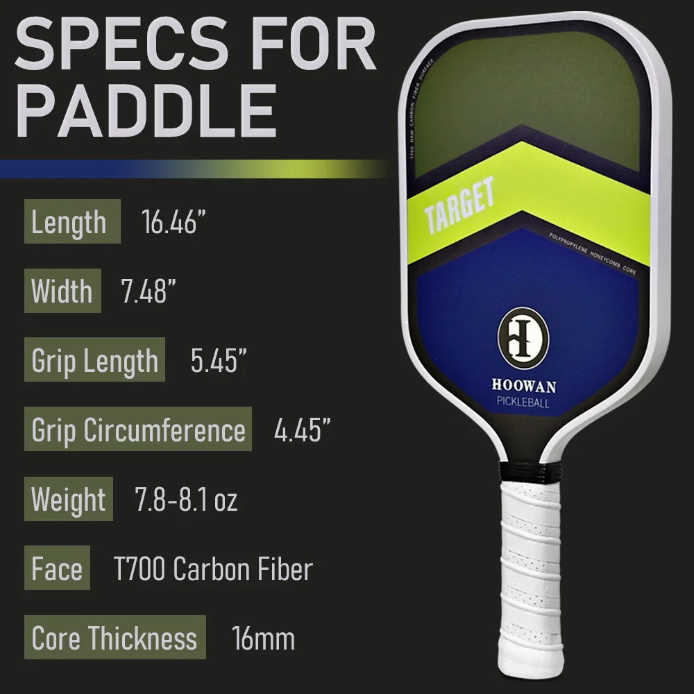 T700 Carbon Fiber Pickleball Paddle Lightweight Elongated Shape Pickle Ball Racket with 16MM Polymer Hexa-Core