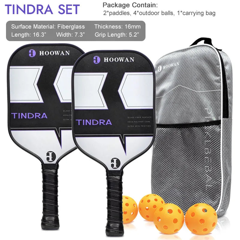 HOOWAN Pickleball Paddle Set of 2 Pickleball Rackets, 4 Outdoor Balls, Carrying Bag, Lightweight and Durable Pickle Ball Paddle