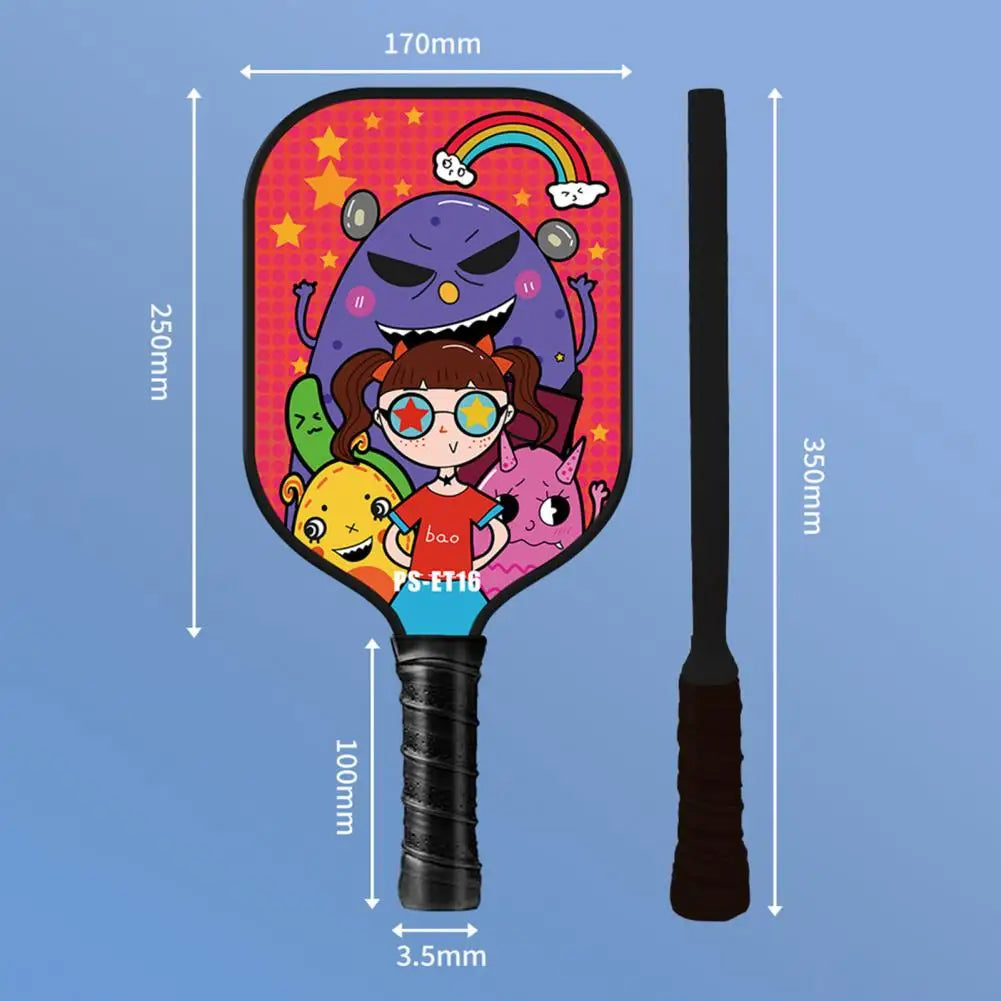 Honeycomb Core Paddle Children's Cartoon Print Lightweight Glass Fiber Pickleball Paddle Set with 2 Balls Kids for Birthday