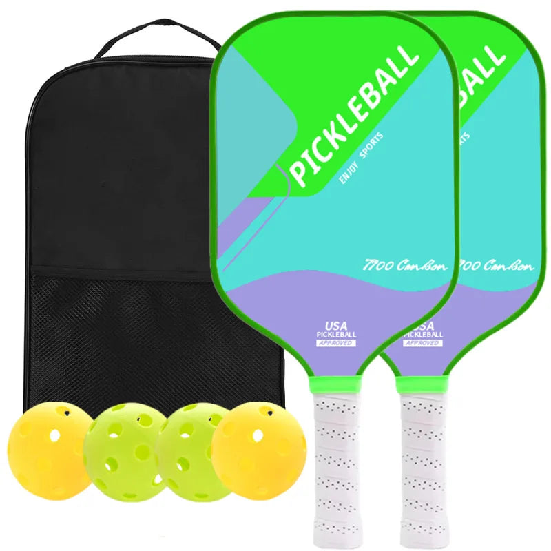 Offensive T700 Carbon Fiber Pickleball Paddle Set, 16mm Thick, including 4 Balls and a Storage Bag
