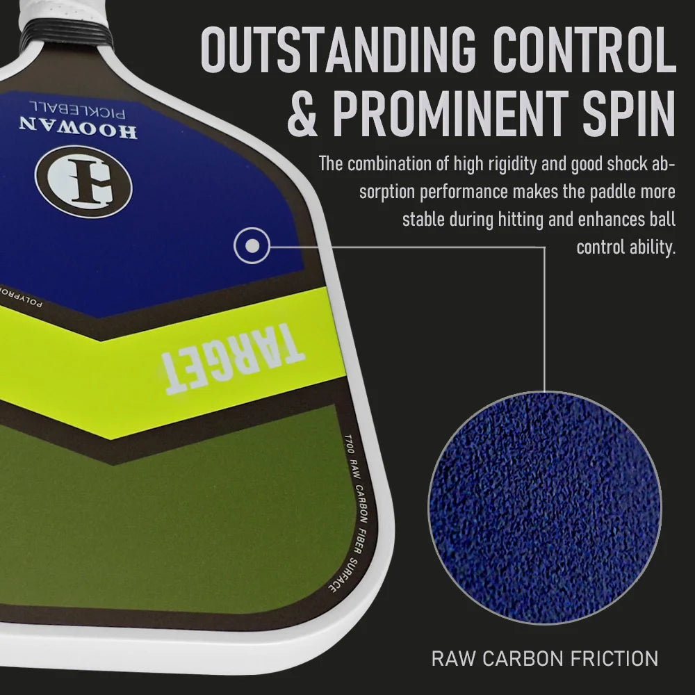 T700 Carbon Fiber Pickleball Paddle Lightweight Elongated Shape Pickle Ball Racket with 16MM Polymer Hexa-Core