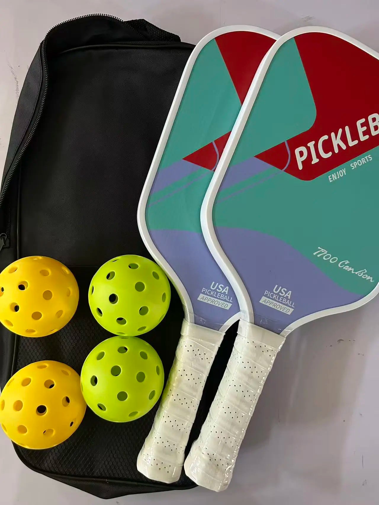 Offensive T700 Carbon Fiber Pickleball Paddle Set, 16mm Thick, including 4 Balls and a Storage Bag