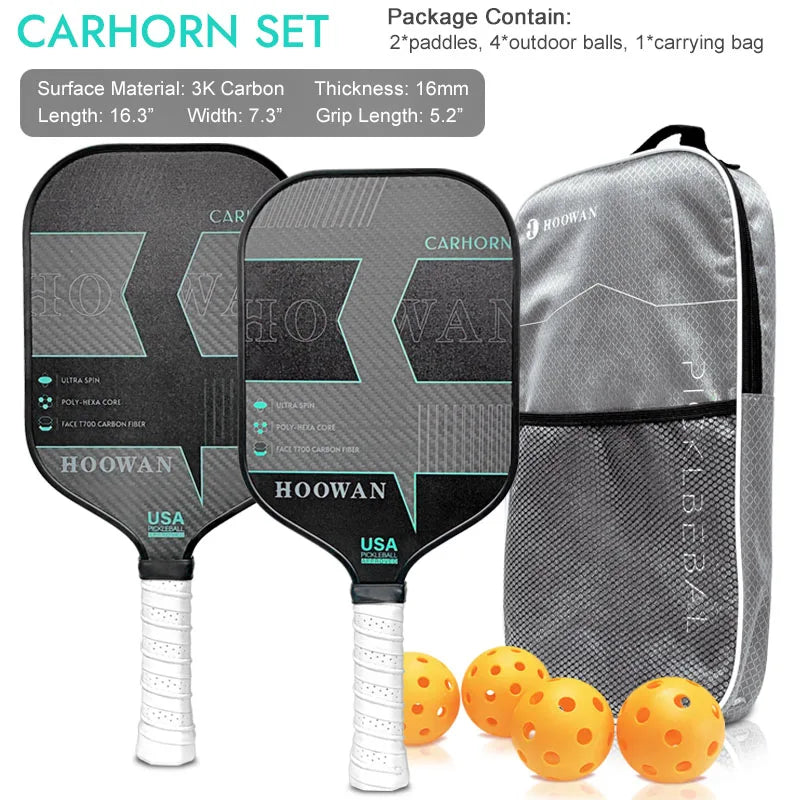 HOOWAN Pickleball Paddle Set of 2 Pickleball Rackets, 4 Outdoor Balls, Carrying Bag, Lightweight and Durable Pickle Ball Paddle