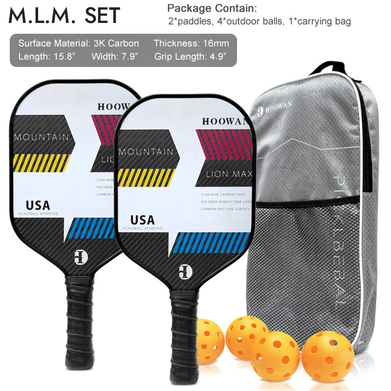 HOOWAN Pickleball Paddle Set of 2 Pickleball Rackets, 4 Outdoor Balls, Carrying Bag, Lightweight and Durable Pickle Ball Paddle