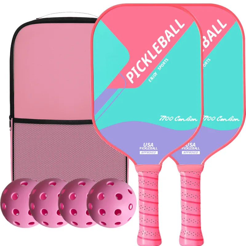 Offensive T700 Carbon Fiber Pickleball Paddle Set, 16mm Thick, including 4 Balls and a Storage Bag