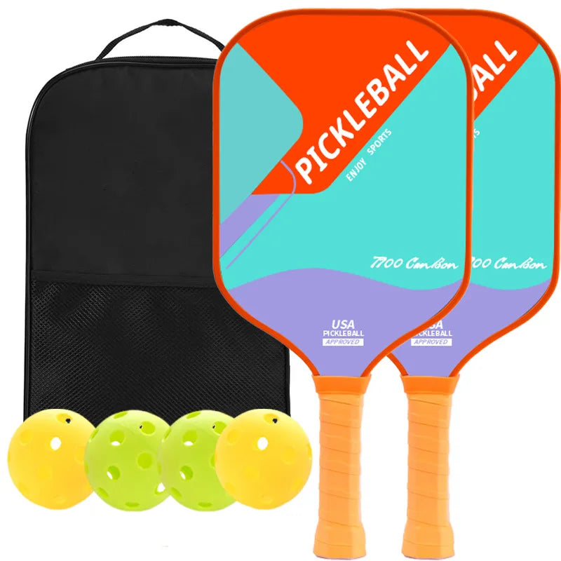 Offensive T700 Carbon Fiber Pickleball Paddle Set, 16mm Thick, including 4 Balls and a Storage Bag