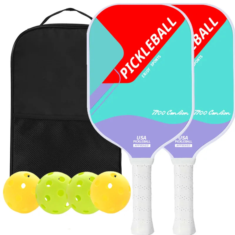 Offensive T700 Carbon Fiber Pickleball Paddle Set, 16mm Thick, including 4 Balls and a Storage Bag
