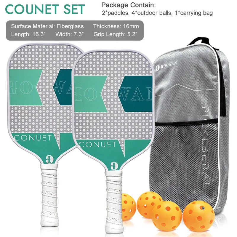 HOOWAN Pickleball Paddle Set of 2 Pickleball Rackets, 4 Outdoor Balls, Carrying Bag, Lightweight and Durable Pickle Ball Paddle